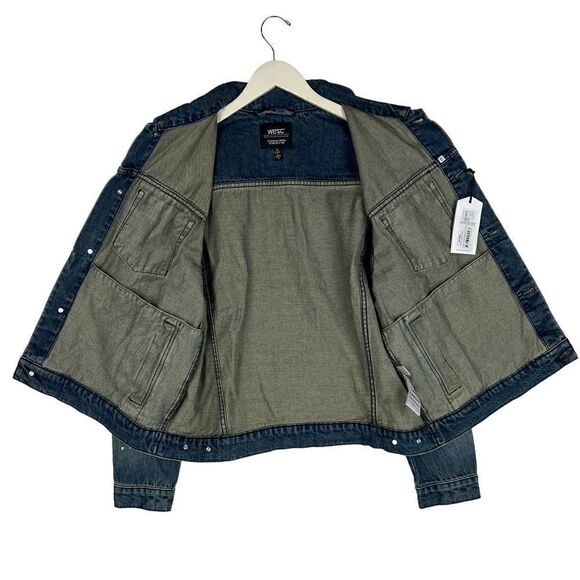 New WeSC Men US M Classic Casual Jacket White Paint Splatter Blue Denim | $220 - Picture 5 of 15